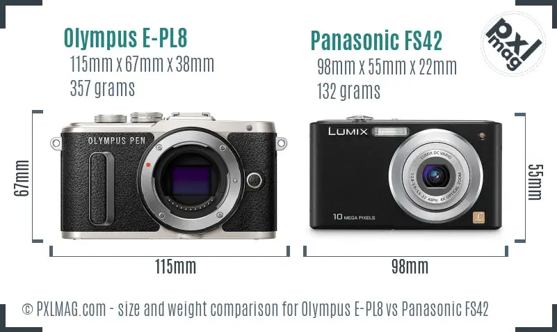 Olympus E-PL8 vs Panasonic FS42 size comparison