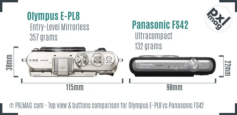 Olympus E-PL8 vs Panasonic FS42 top view buttons comparison