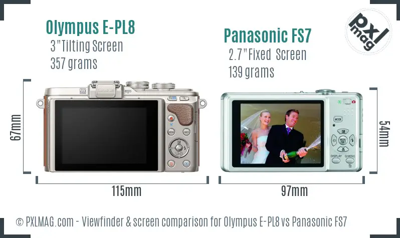 Olympus E-PL8 vs Panasonic FS7 Screen and Viewfinder comparison