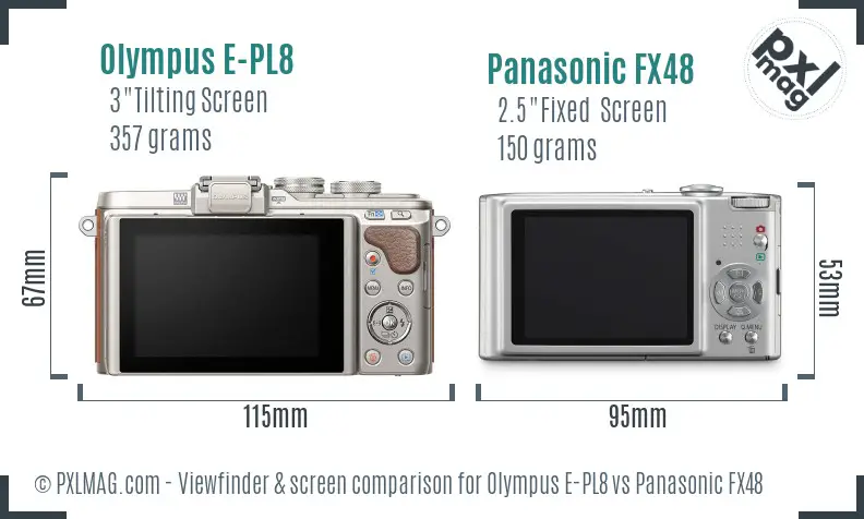 Olympus E-PL8 vs Panasonic FX48 Screen and Viewfinder comparison