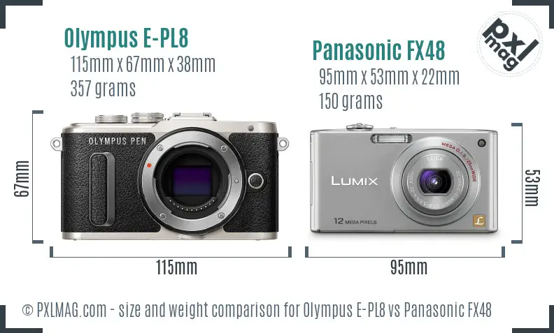 Olympus E-PL8 vs Panasonic FX48 size comparison