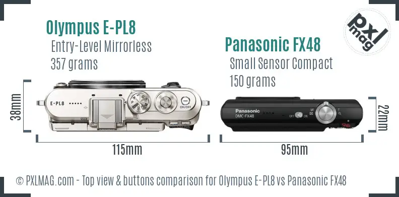 Olympus E-PL8 vs Panasonic FX48 top view buttons comparison