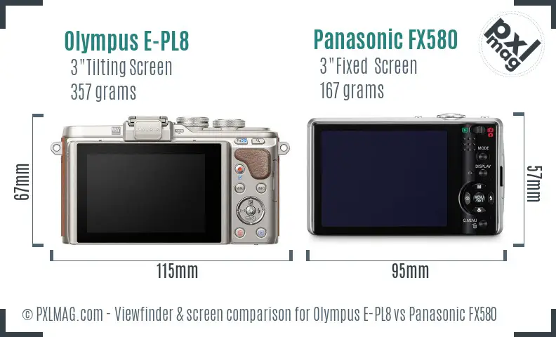 Olympus E-PL8 vs Panasonic FX580 Screen and Viewfinder comparison