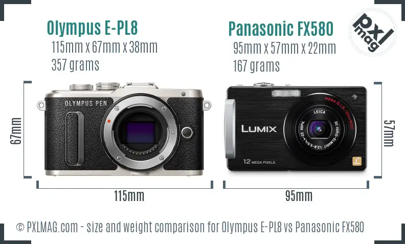 Olympus E-PL8 vs Panasonic FX580 size comparison