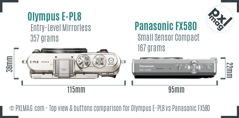 Olympus E-PL8 vs Panasonic FX580 top view buttons comparison
