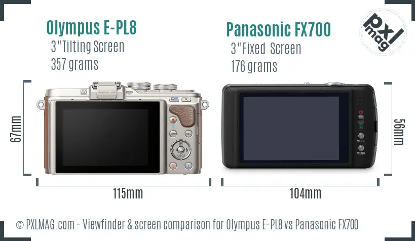 Olympus E-PL8 vs Panasonic FX700 Screen and Viewfinder comparison