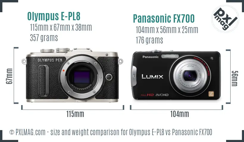 Olympus E-PL8 vs Panasonic FX700 size comparison