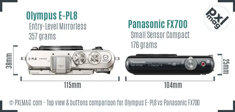 Olympus E-PL8 vs Panasonic FX700 top view buttons comparison