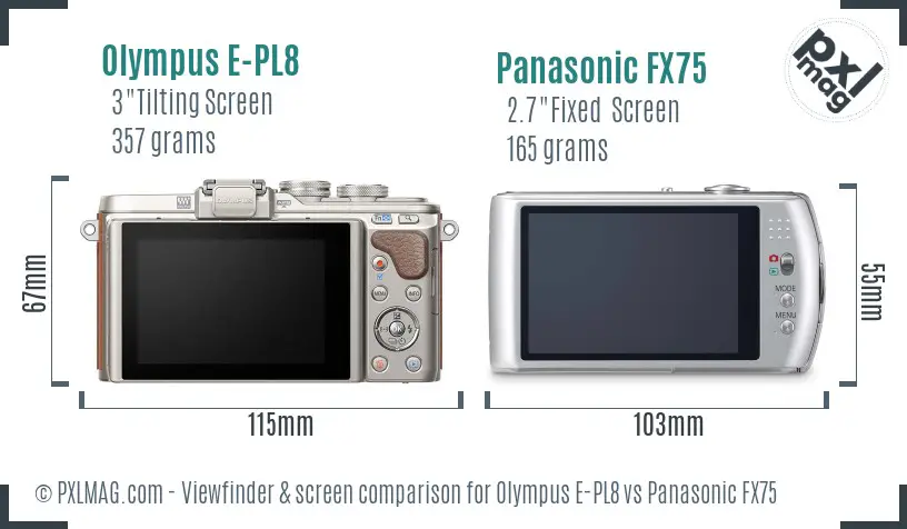 Olympus E-PL8 vs Panasonic FX75 Screen and Viewfinder comparison