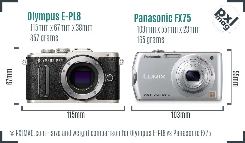 Olympus E-PL8 vs Panasonic FX75 size comparison