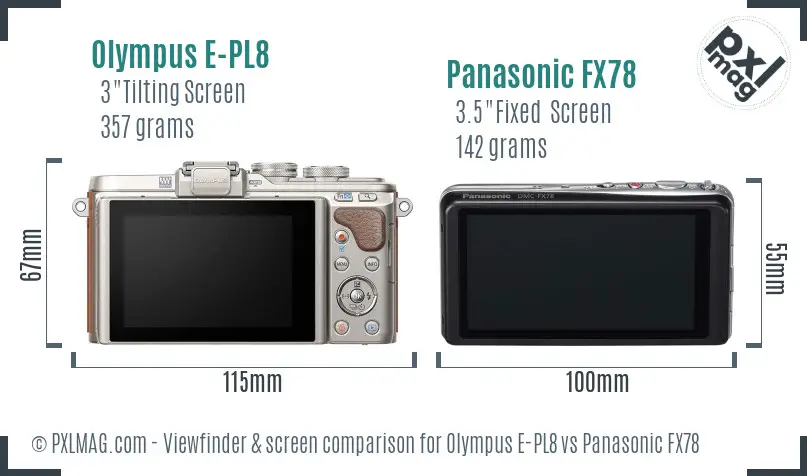 Olympus E-PL8 vs Panasonic FX78 Screen and Viewfinder comparison