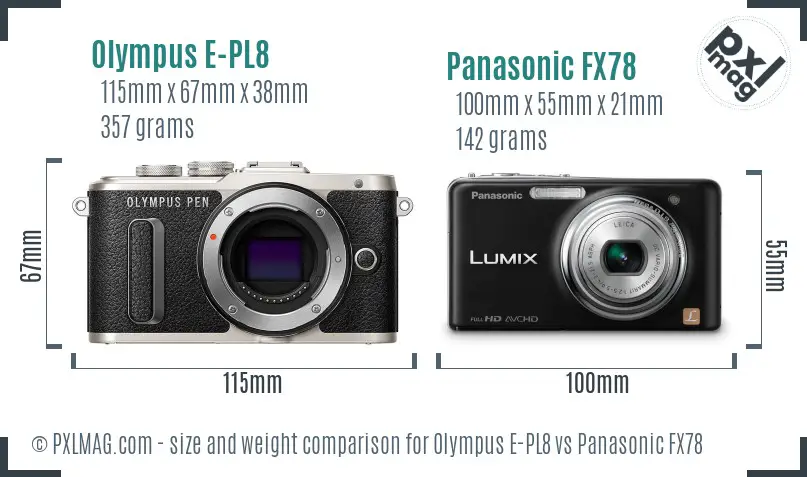 Olympus E-PL8 vs Panasonic FX78 size comparison