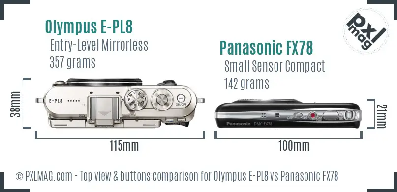 Olympus E-PL8 vs Panasonic FX78 top view buttons comparison
