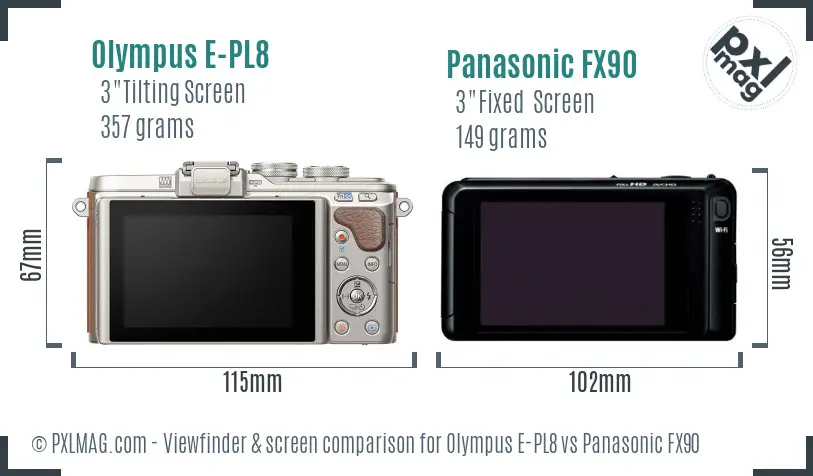 Olympus E-PL8 vs Panasonic FX90 Screen and Viewfinder comparison