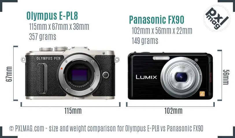 Olympus E-PL8 vs Panasonic FX90 size comparison