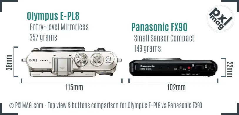 Olympus E-PL8 vs Panasonic FX90 top view buttons comparison