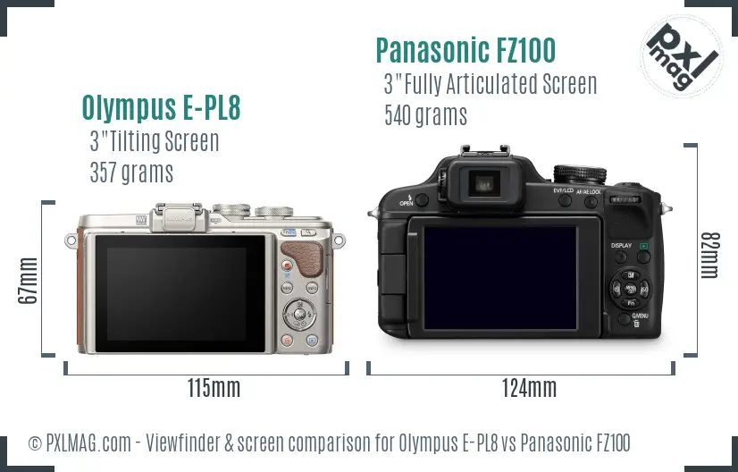 Olympus E-PL8 vs Panasonic FZ100 Screen and Viewfinder comparison