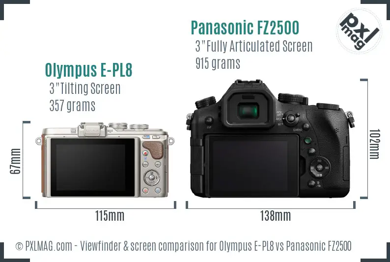 Olympus E-PL8 vs Panasonic FZ2500 Screen and Viewfinder comparison