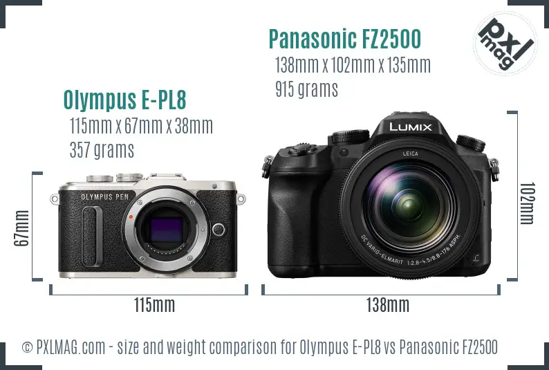 Olympus E-PL8 vs Panasonic FZ2500 size comparison