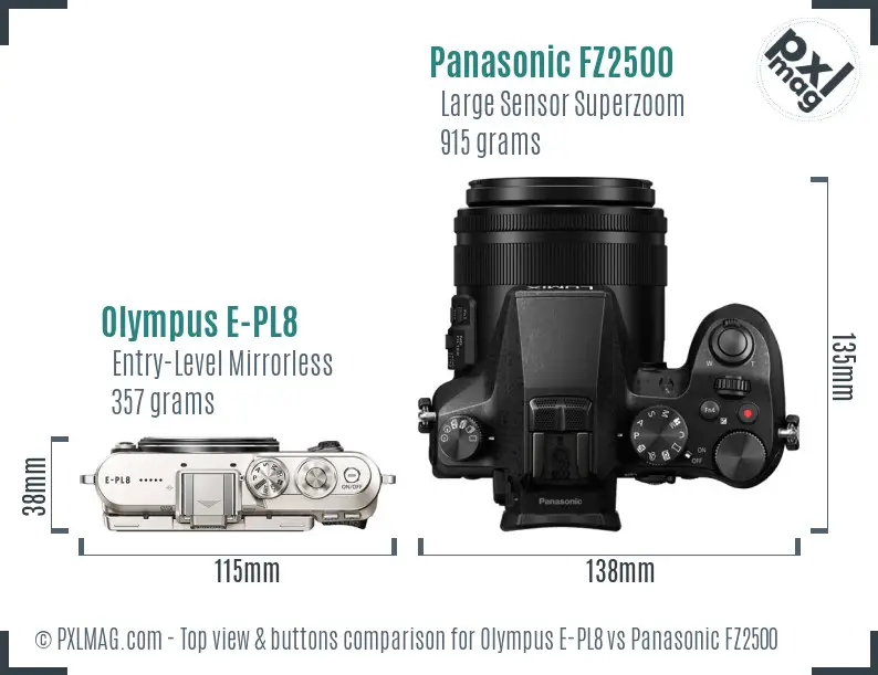 Olympus E-PL8 vs Panasonic FZ2500 top view buttons comparison