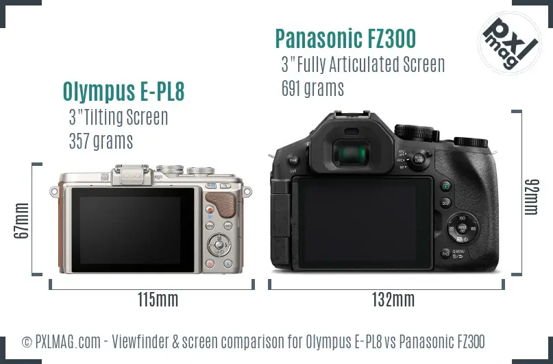 Olympus E-PL8 vs Panasonic FZ300 Screen and Viewfinder comparison