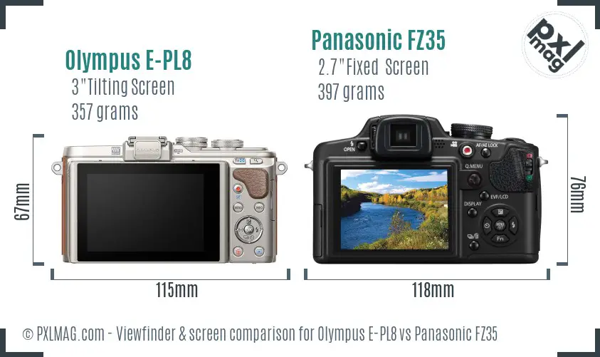 Olympus E-PL8 vs Panasonic FZ35 Screen and Viewfinder comparison