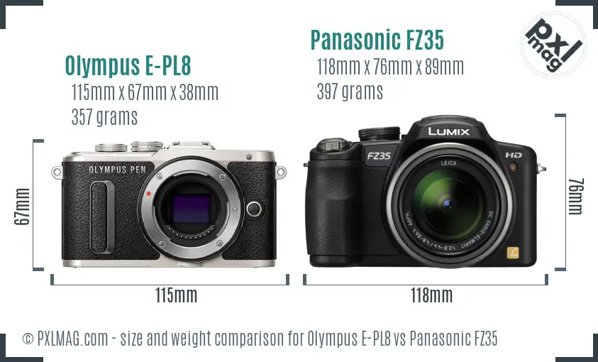Olympus E-PL8 vs Panasonic FZ35 size comparison