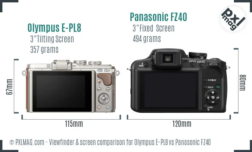 Olympus E-PL8 vs Panasonic FZ40 Screen and Viewfinder comparison