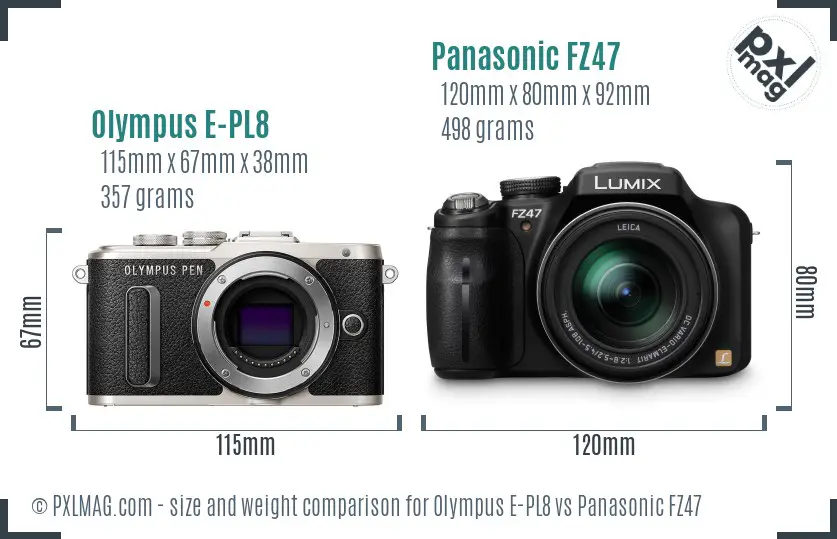 Olympus E-PL8 vs Panasonic FZ47 size comparison