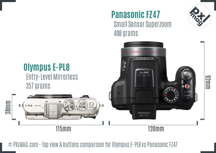 Olympus E-PL8 vs Panasonic FZ47 top view buttons comparison