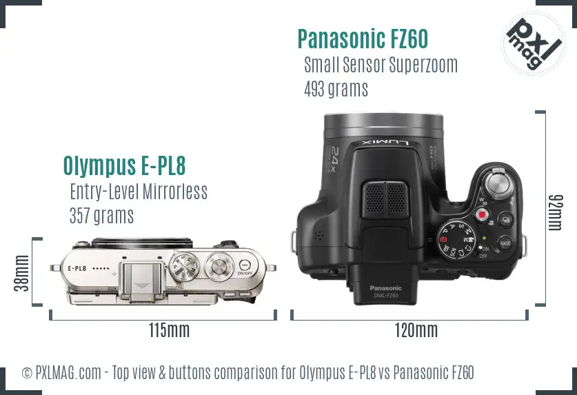 Olympus E-PL8 vs Panasonic FZ60 top view buttons comparison