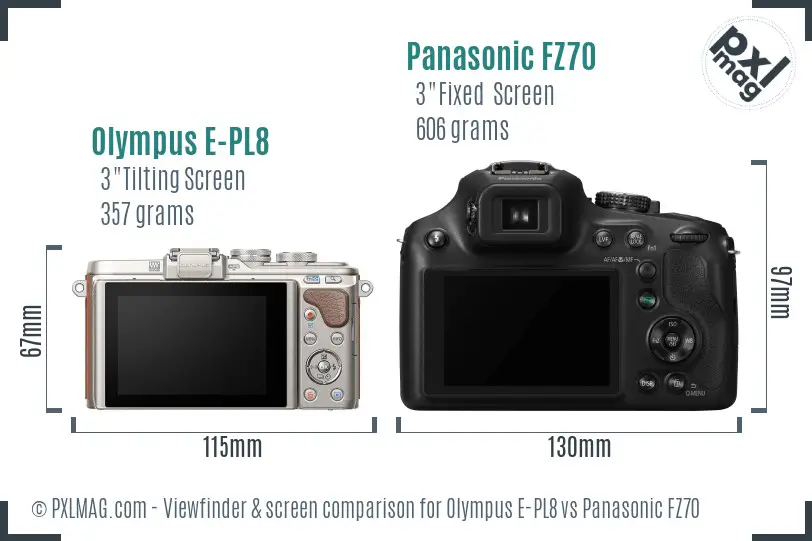 Olympus E-PL8 vs Panasonic FZ70 Screen and Viewfinder comparison