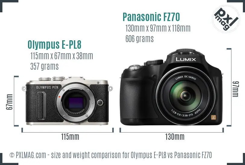 Olympus E-PL8 vs Panasonic FZ70 size comparison