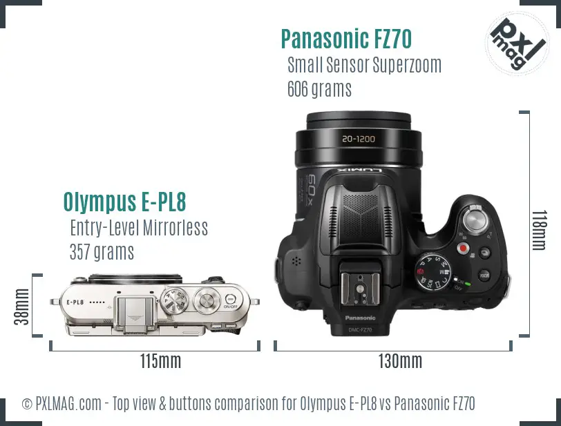 Olympus E-PL8 vs Panasonic FZ70 top view buttons comparison
