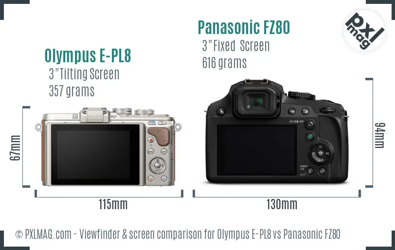 Olympus E-PL8 vs Panasonic FZ80 Screen and Viewfinder comparison