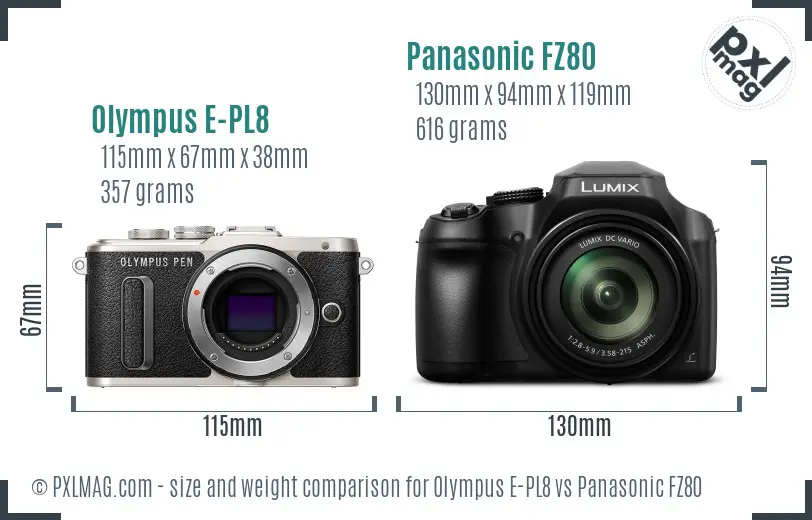 Olympus E-PL8 vs Panasonic FZ80 size comparison