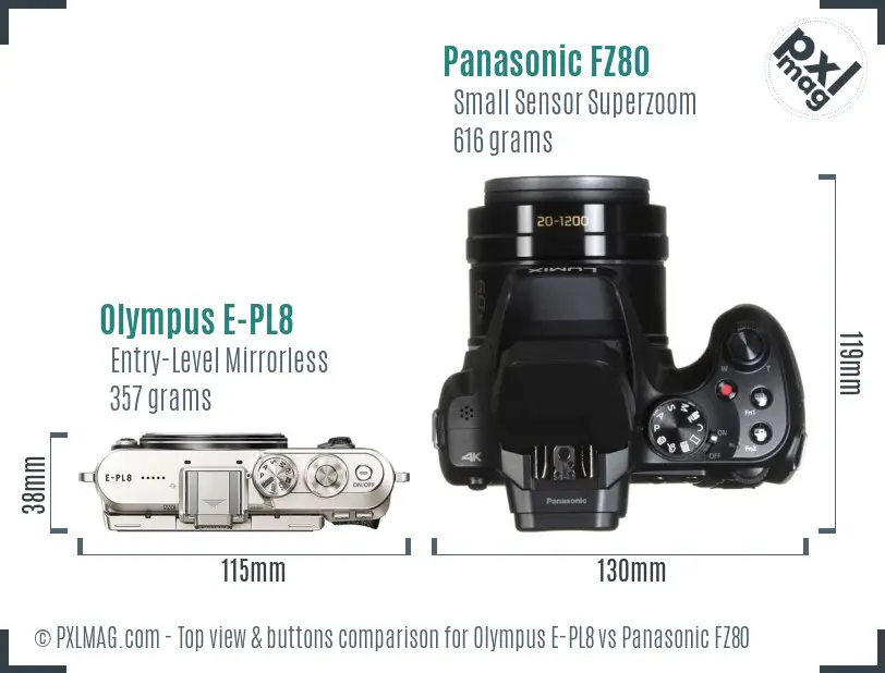 Olympus E-PL8 vs Panasonic FZ80 top view buttons comparison