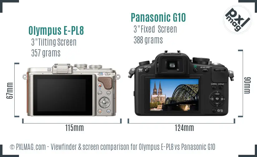Olympus E-PL8 vs Panasonic G10 Screen and Viewfinder comparison