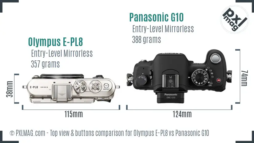 Olympus E-PL8 vs Panasonic G10 top view buttons comparison