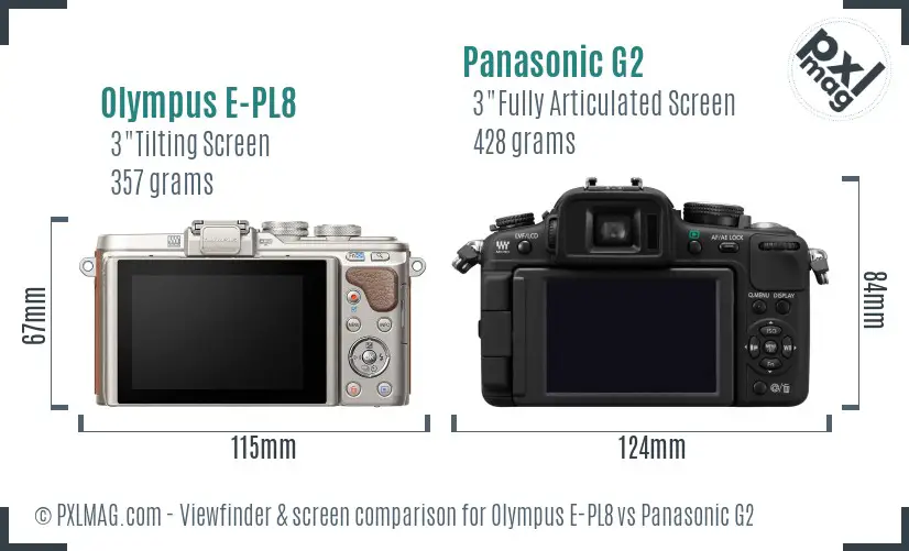 Olympus E-PL8 vs Panasonic G2 Screen and Viewfinder comparison