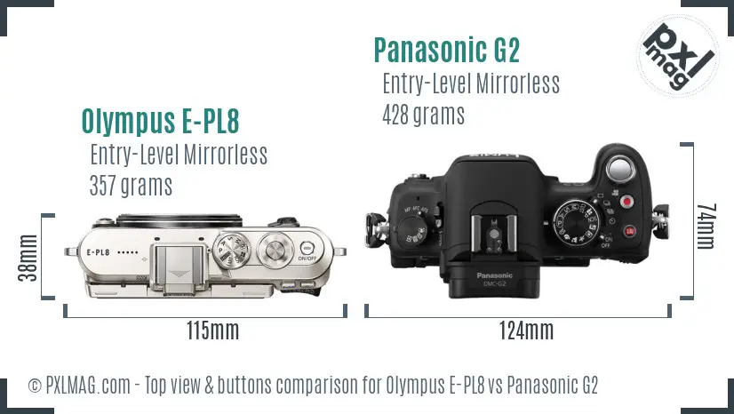 Olympus E-PL8 vs Panasonic G2 top view buttons comparison
