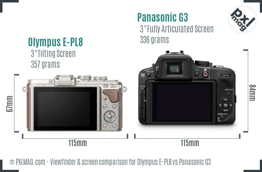Olympus E-PL8 vs Panasonic G3 Screen and Viewfinder comparison