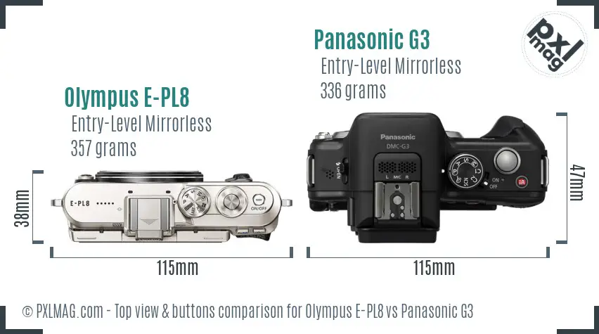 Olympus E-PL8 vs Panasonic G3 top view buttons comparison