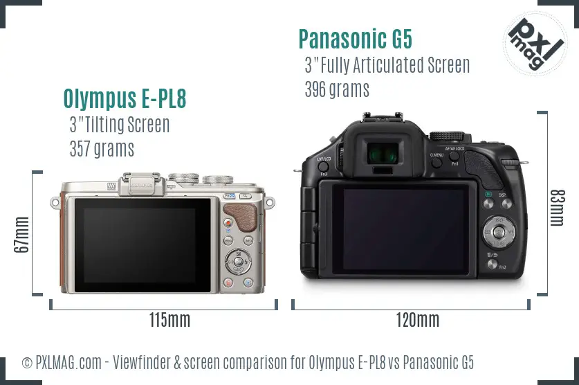 Olympus E-PL8 vs Panasonic G5 Screen and Viewfinder comparison