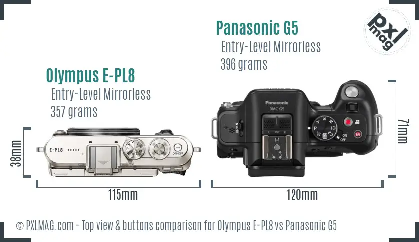 Olympus E-PL8 vs Panasonic G5 top view buttons comparison