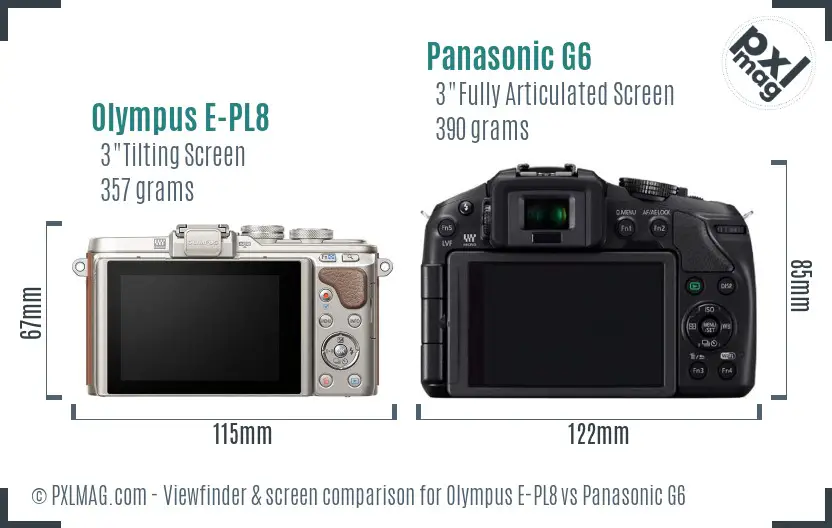 Olympus E-PL8 vs Panasonic G6 Screen and Viewfinder comparison