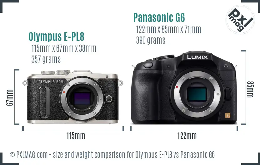 Olympus E-PL8 vs Panasonic G6 size comparison