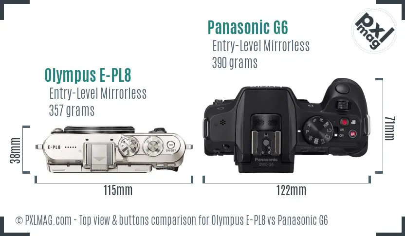 Olympus E-PL8 vs Panasonic G6 top view buttons comparison