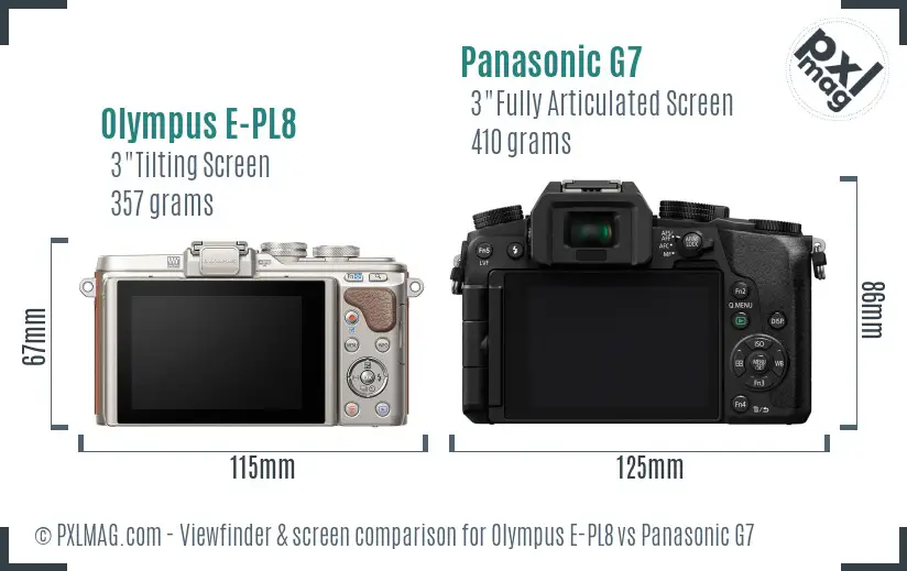Olympus E-PL8 vs Panasonic G7 Screen and Viewfinder comparison