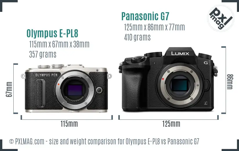 Olympus E-PL8 vs Panasonic G7 size comparison